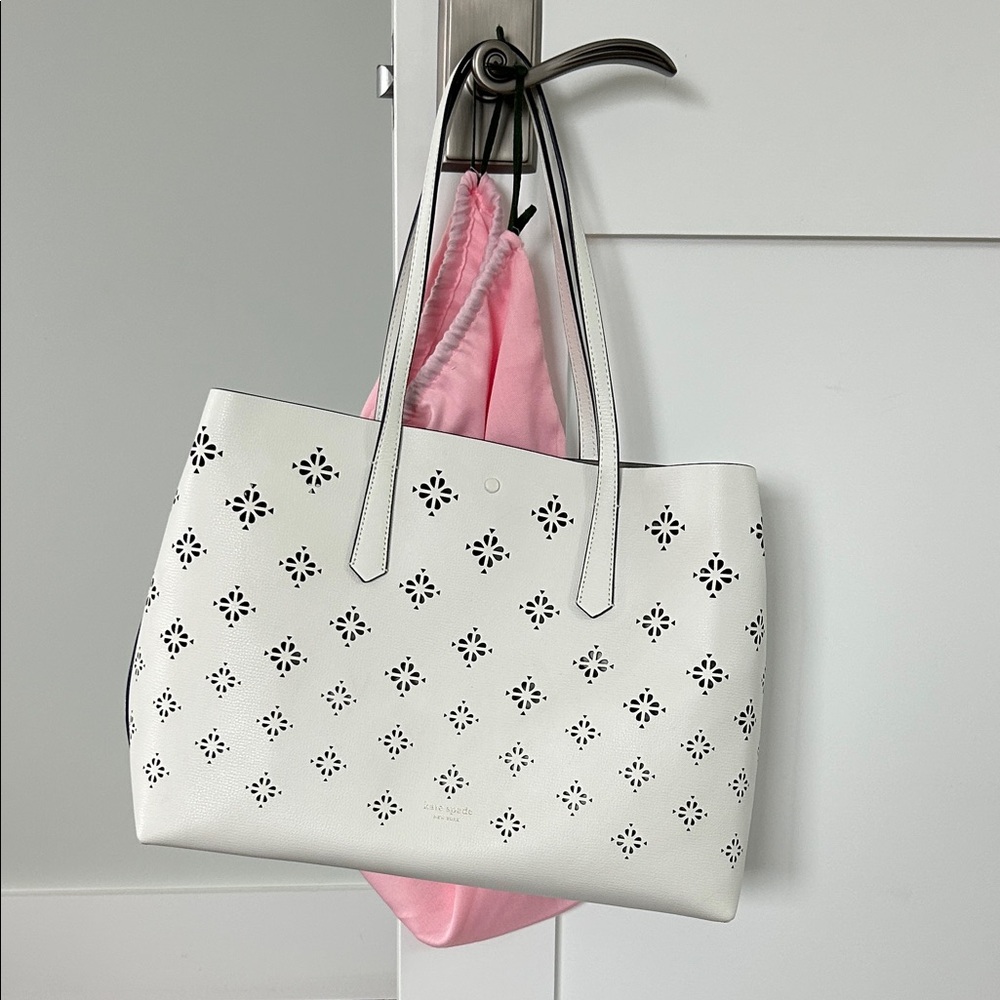 kate spade White Tote with Pink Removable Pouch